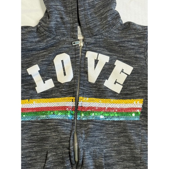 Reflex Kids Heather Gray Love Sequin Zip Up Hoodie - Size 10/12 (M) - Picture 3 of 7